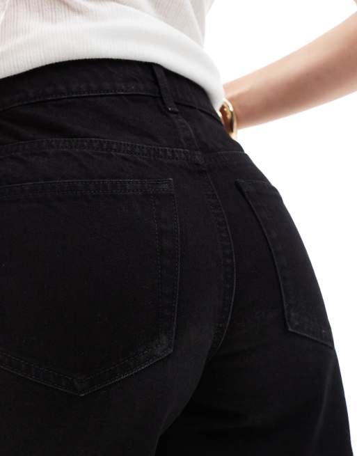 Miss Selfridge denim mom short in black wash, 3 of 5