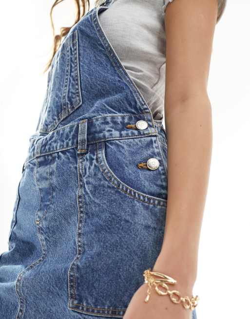 princess polly baby blue dress Miss Selfridge denim overall dress with frey hem in blue wash