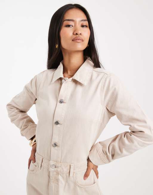 Miss Selfridge – Denim-Overall in Ecru-Waschung, 2 von 4
