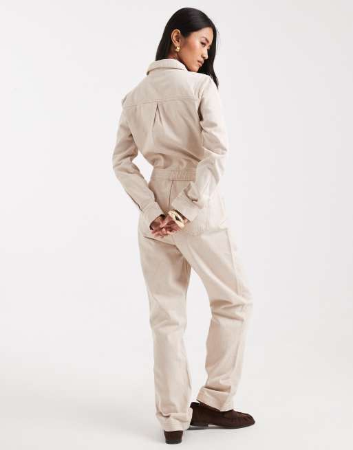 Miss Selfridge – Denim-Overall in Ecru-Waschung, 4 von 4