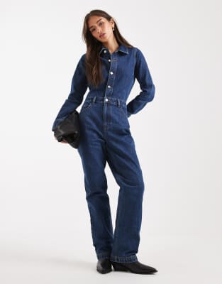 Miss Selfridge - Denim-Overall in Indigo-Waschung-Marineblau