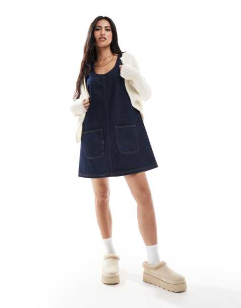 Miss Selfridge - Denim overgooierjurk met opgestikte zakken - view 1