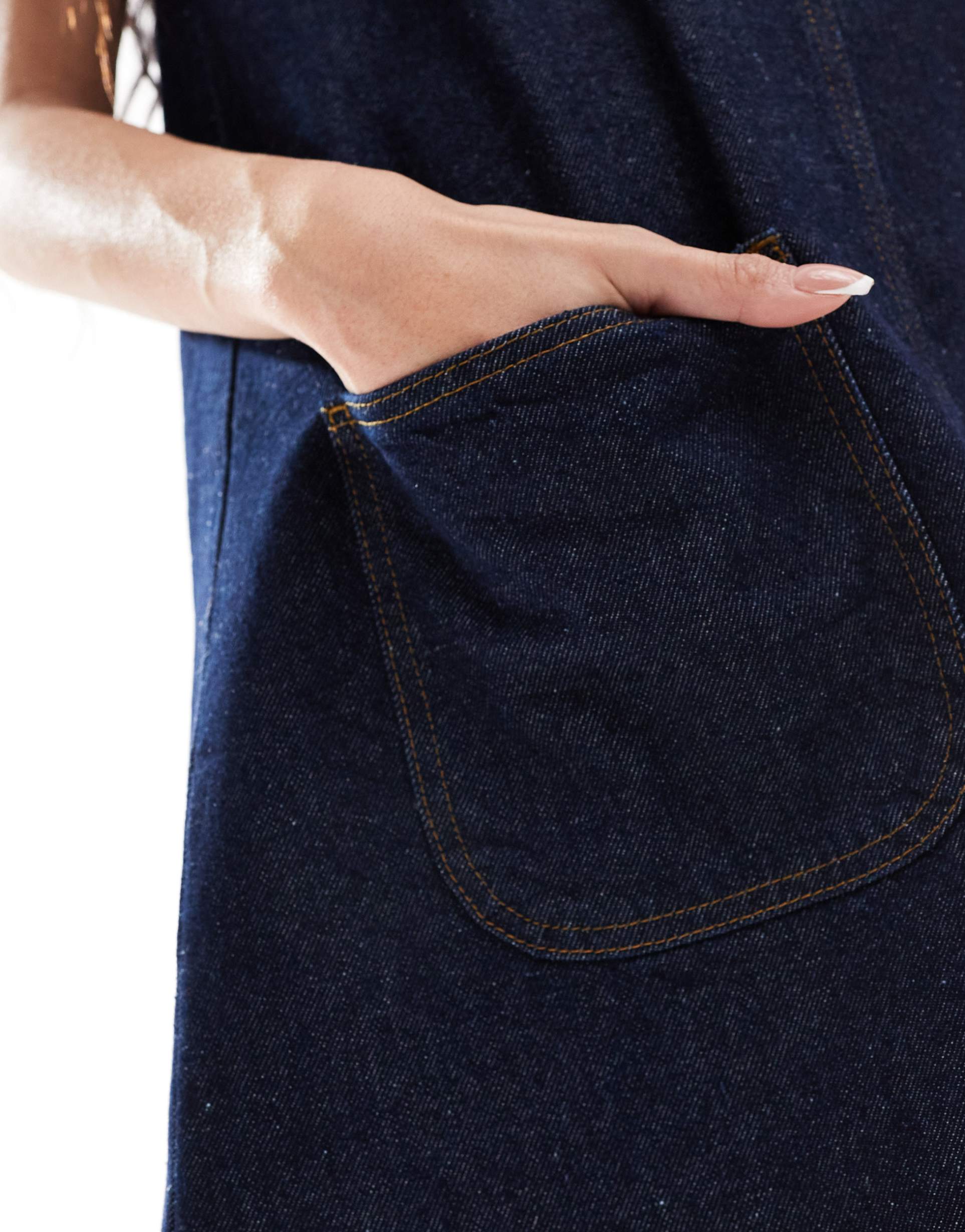 miss selfridge denim patch pocket pinny dress