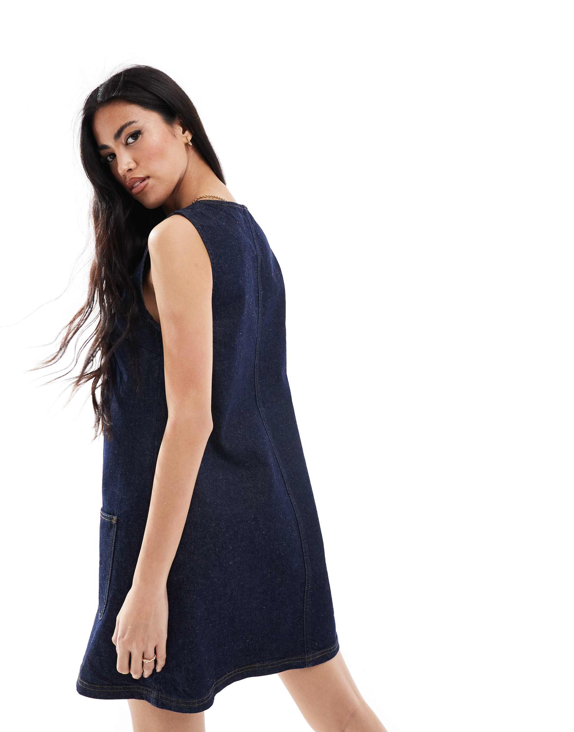 miss selfridge denim patch pocket pinny dress