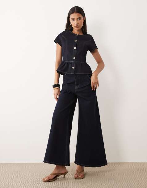 Miss Selfridge denim peplum co ord in indigo - view 1