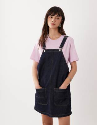 Miss Selfridge Denim Pinafore Dress With Buckle Detail-blue