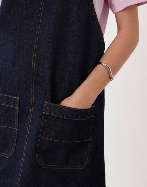 Miss Selfridge denim pinafore dress with buckle detail, 3 of 4