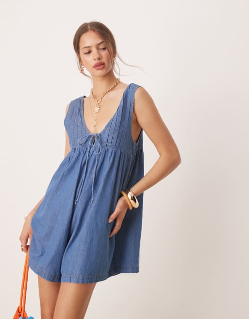 Miss Selfridge denim playsuit in blue wash