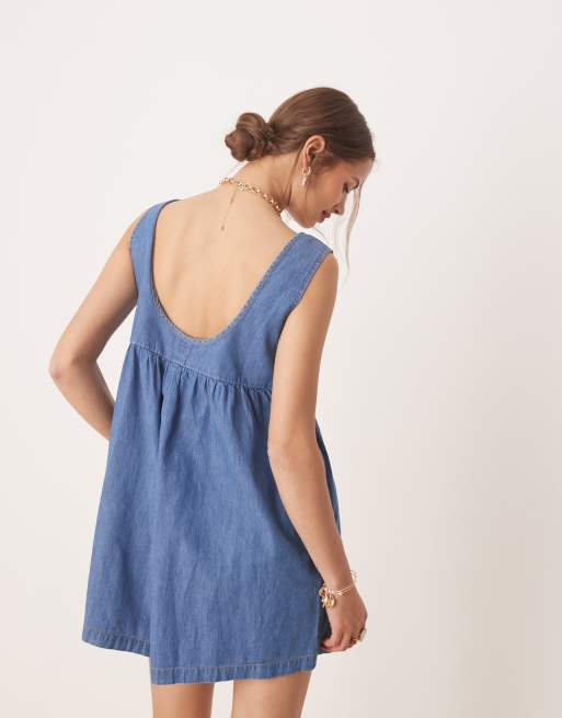 Miss Selfridge - Denim playsuit met plooitjes in blauw met wassing, 4 van 4