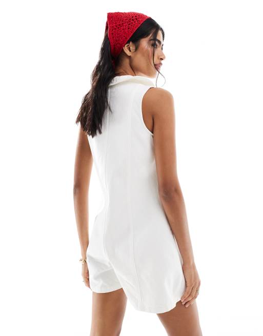 Miss Selfridge - Denim playsuit met wassing in ecru, 4 van 4
