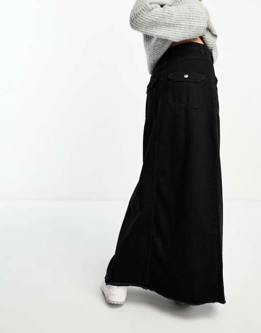 Miss Selfridge denim pocket detail maxi skirt in black wash