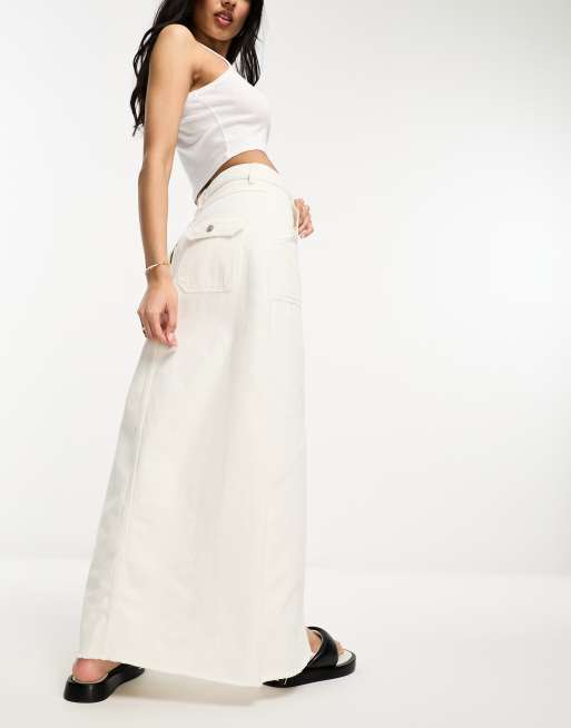 Miss Selfridge denim pocket detail maxi skirt in white