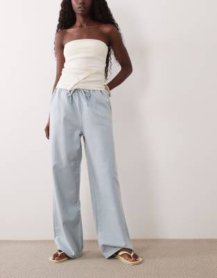 Miss Selfridge Denim Pull On Pants With Contrast Stitch In Blue