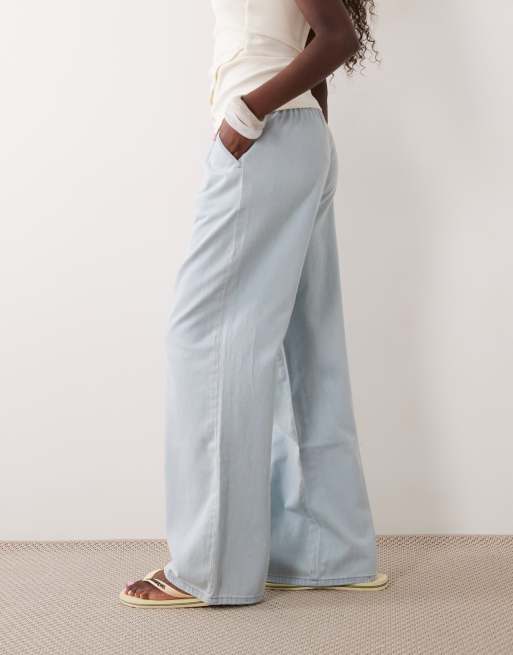 MIss Selfridge denim pull on trouser with contrast stitch in light wash, 2 of 5