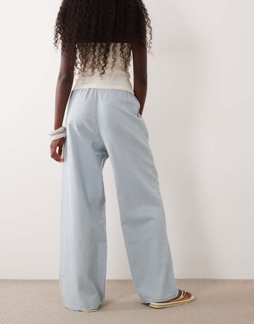 MIss Selfridge denim pull on trouser with contrast stitch in light wash, 4 of 5