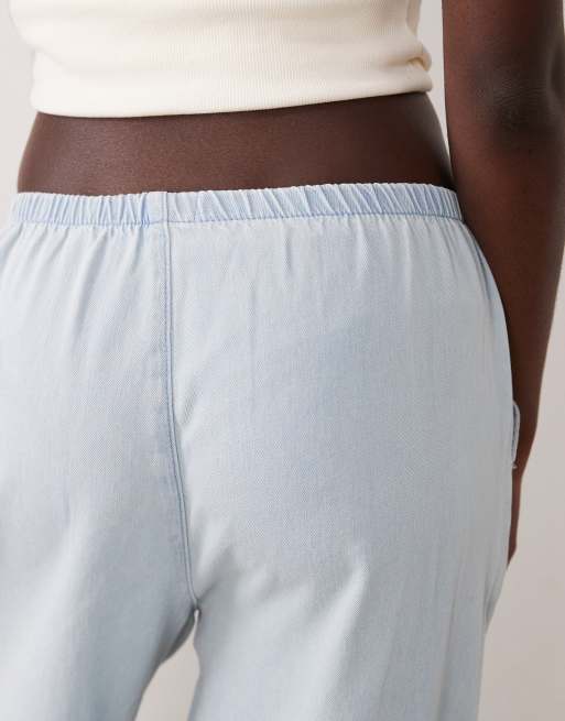 MIss Selfridge denim pull on trouser with contrast stitch in light wash, 5 of 5