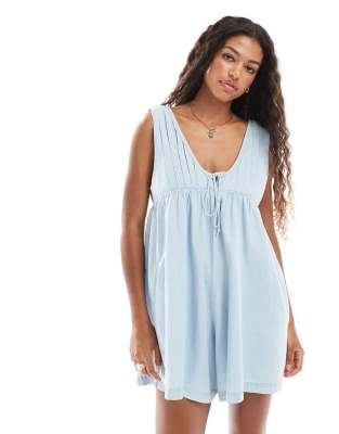 Miss Selfridge Denim Romper In Blue