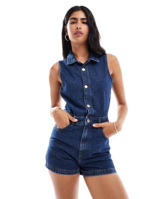 Miss Selfridge Denim Romper In Navy