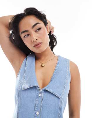 Shop Miss Selfridge Denim Sailor Romper In Blue