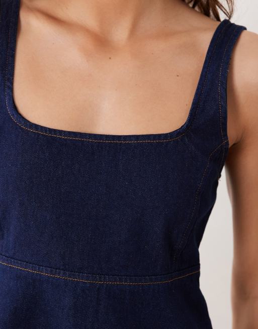 Miss Selfridge denim shift mini dress with seam detail in indigo, 3 of 4