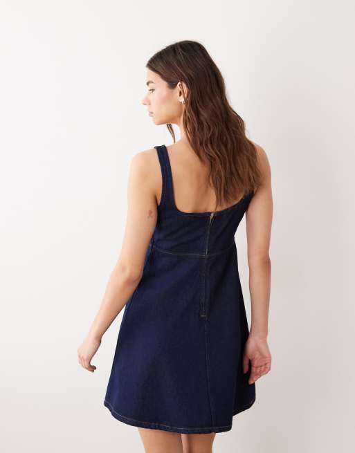 Miss Selfridge denim shift mini dress with seam detail in indigo, 4 of 4