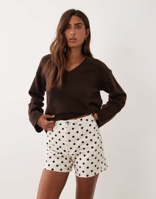 Miss Selfridge denim short in ecru polka dot, 2 of 5