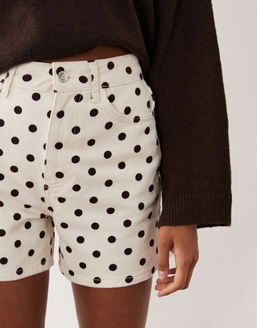 Miss Selfridge denim short in ecru polka dot, 3 of 5