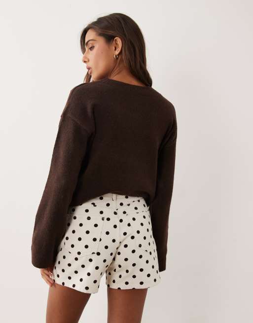 Miss Selfridge denim short in ecru polka dot, 4 of 5