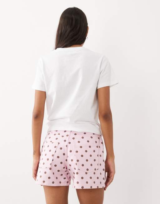 Miss Selfridge denim short in pink polka dot, 3 of 5