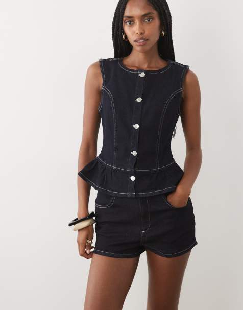 Miss Selfridge denim short met contrasterende stiksels in indigo wassing - view 1