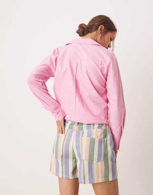 Miss Selfridge denim shorts in multicolored stripe