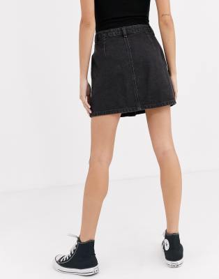 miss selfridge black denim skirt