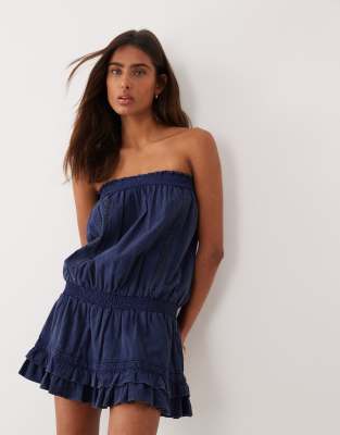Miss Selfridge denim strapless dress in blue wash