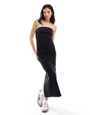 Miss Selfridge Satin Bandeau Maxi Slip Dress In Black