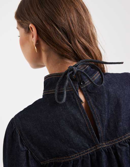 Miss Selfridge denim tiered dress in indigo wash, 4 of 4