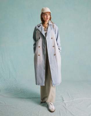 Miss Selfridge Denim Trench Coat In Light Blue Wash