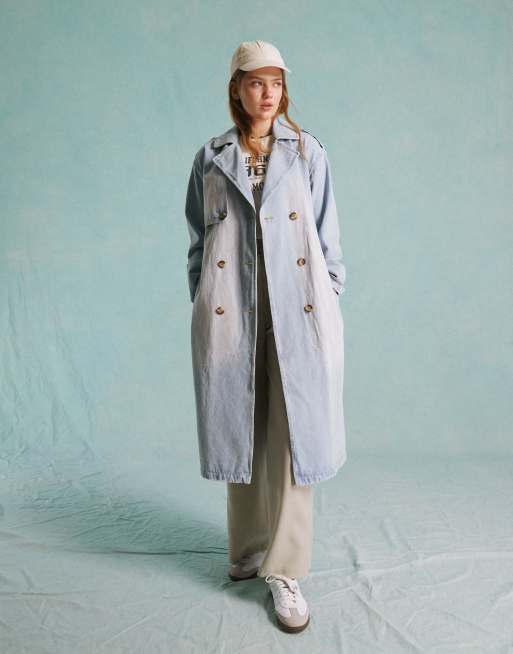 Miss Selfridge denim trench coat in light blue wash ASOS