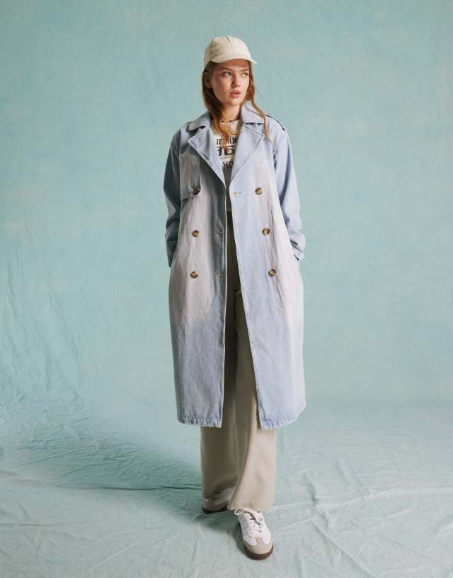 Miss Selfridge - denim trench coat in light blue wash