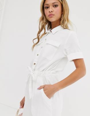 white denim utility jumpsuit