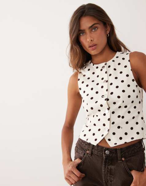 Miss Selfridge denim vest i ecru med prikker - view 1