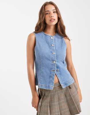 Miss Selfridge Denim Vest In Blue