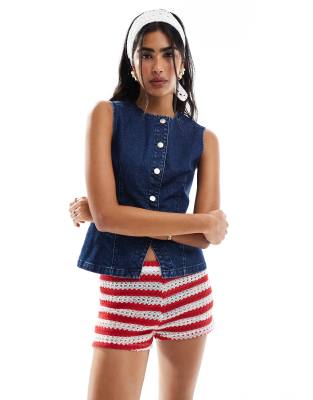 Miss Selfridge Miss Selfridge denim waist coat in indigo-Navy
