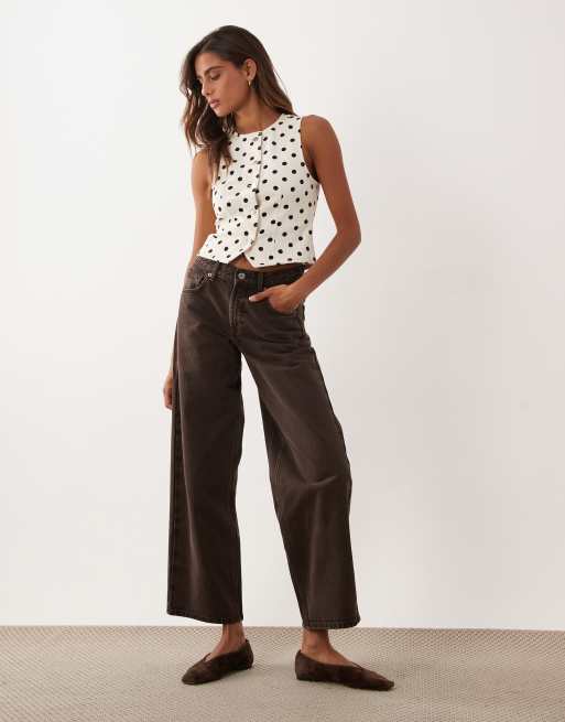 Miss Selfridge denim waistcoat in ecru polka dot, 2 of 4