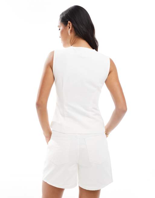 Miss Selfridge denim waistcoat in ecru wash, 2 of 4