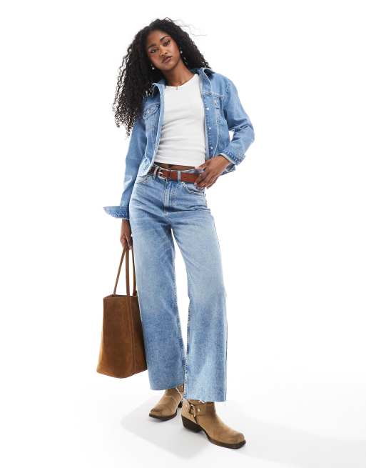 Miss Selfridge denim western jacket with puff sleeve