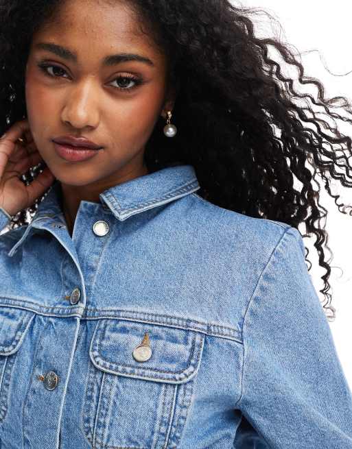 Miss Selfridge denim western jacket with puff sleeve