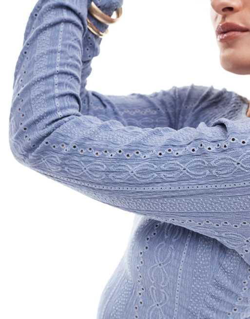 Miss Selfridge – Denimblå miniklänning med blandad textur och djup ringning baktill, 2 av 4