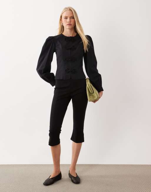 Miss Selfridge denimjacka med mandarin-krage i svart, 3 av 4