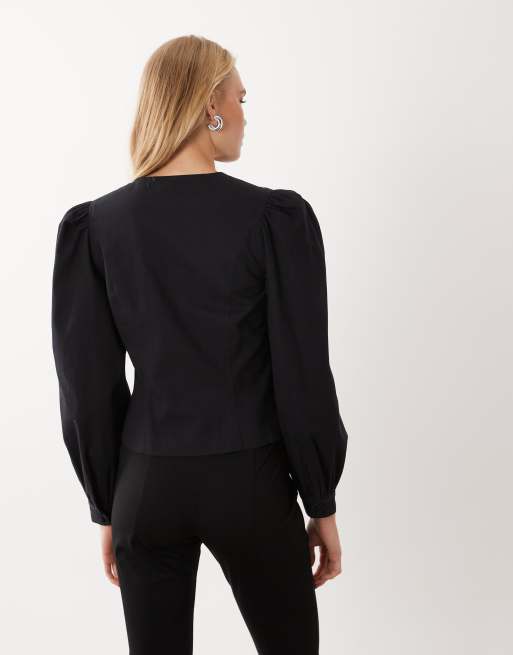 Miss Selfridge denimjakke med mandarin-krave i sort, 4 af 4