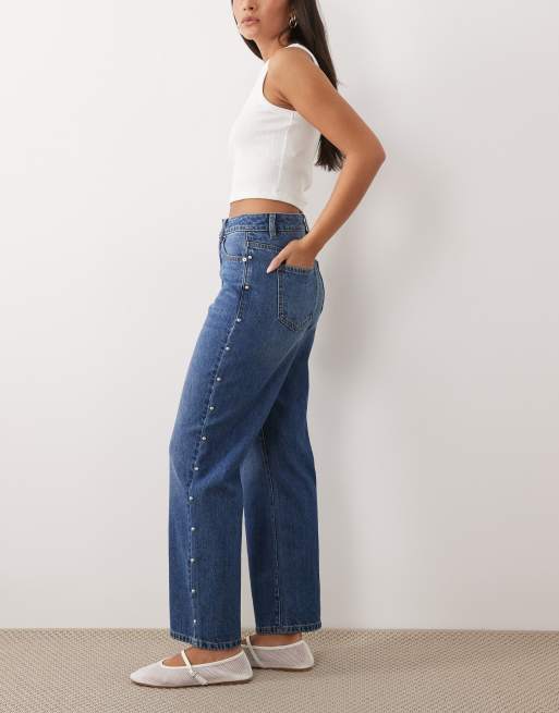 Miss Selfridge - Denimjeans i blå vask med nitter, 3 af 5